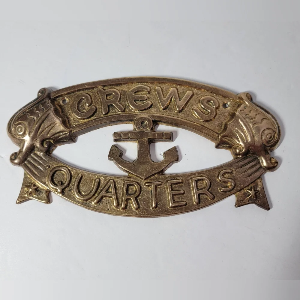 Solid Brass “CREWS QUARTERS” Nautical Door Plaque Vintage Sign Ship Crew's - Picture 1 of 2